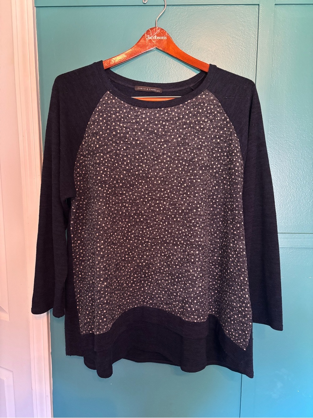 Chris & Carol Plus Navy Speckled Raglan Pullover Size 3X